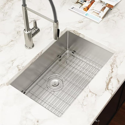 27 Inch Undermount Kitchen Sink 27x18 Stainless Steel Single Bowl Kitchen Sinks 16 Gauge Under Counter Round Corner Handmade Sinks Basin, 27x18x9 Inch
