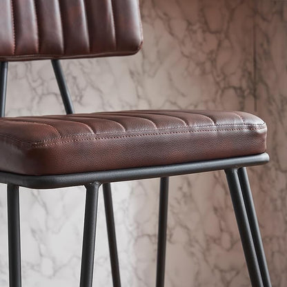 Bar Stools Set of 2, Counter Height Chairs with PU Leather Upholstery Metal Frame, Vintage Bar Chairs with Backrest Footrest for Kitchen Island, Dining Room, Home Bar, Brown