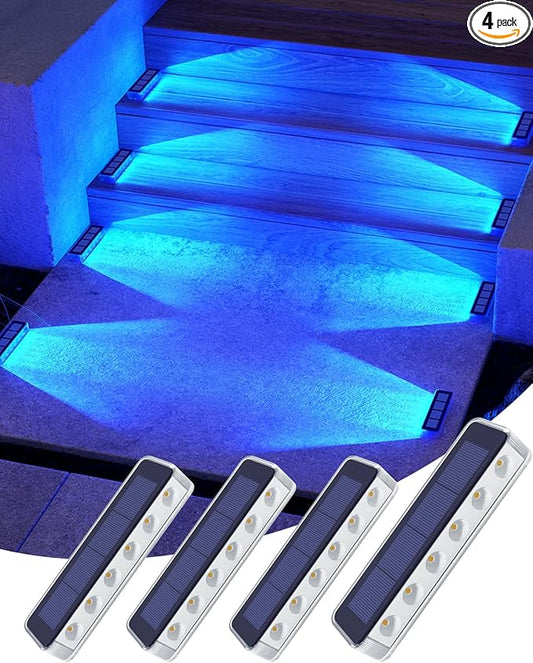 DetarZinLED Blue Solar Lights for Outside,4 Pack Solar Deck Lights Outdoor Waterproof LED,Blue Step Light for Outside,Dock Light Solar Powered Waterproof for Deck,Steps,Dock,Driveway,Stair,Path