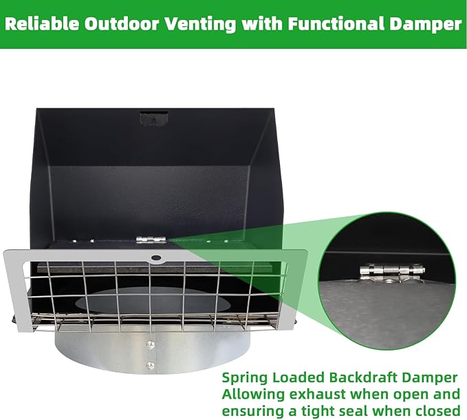 6 Inch Hooded Wall Vent with Flap and Mesh,6" Exhaust Vent Cover Cap for Kitchen Range Hood/Dryer/Bathroom Exhaust Outside,6inch Dryer Vent Cover Exterior Vent Hood with Large Opening,Galvanized Steel