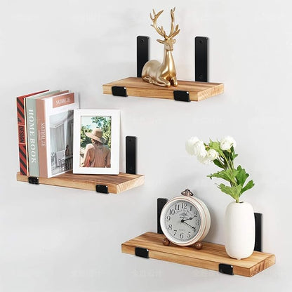 16 Pack - 5.5" L x 4" H x 1.5" W J Lip Shelf Brackets Rustic Farmhouse Iron Wall Floating Shelf Bracket Metal Shelf Bracket Industrial Shelf Supports with Screws Black