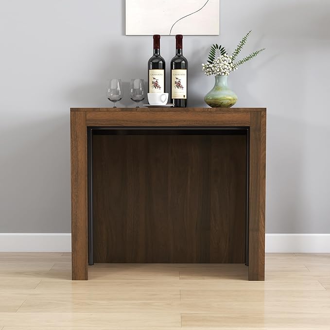 Modern Extendable Dining Table for 4-6 People with Outlet, Multifunctional Foldable Dinner Kitchen Table with Storage, Walnut
