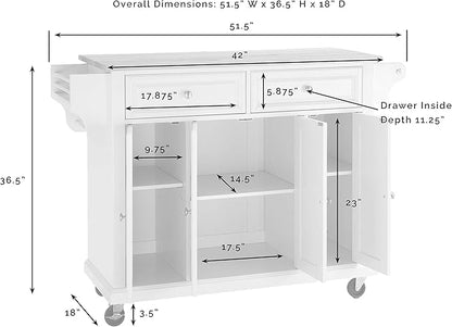 Crosley Furniture Full Size Stone Top Rolling Kitchen Island Storage Cart, Microwave Stand, Spice Rack, White