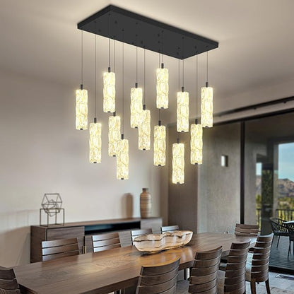 ykolupty Modern Crystal Chandelier 16-Lights Rectangular Chandeliers LED Dimmable Black Linear Chandelier Flush Mount Crystal Pendant Light for Living Room Dining Room Foyer