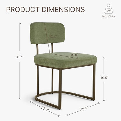 KISLOT Dining Chairs Set of 2, Upholstered Modern Kitchen Chairs with Ergonomic Backrest, Fabric Cushion & Wire Drawing Curve Metal Legs for Living Room, Restaurant, and Café, Green