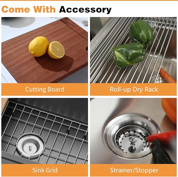Black 33"x19" Kitchen Sink Workstation - 50/50 Double Bowl Stainless Steel Undermount Kitchen Sink Built-in Ledge Drop In Workstation Sink For Placing/Sliding Accessories-Cutting Board,Drying Rack