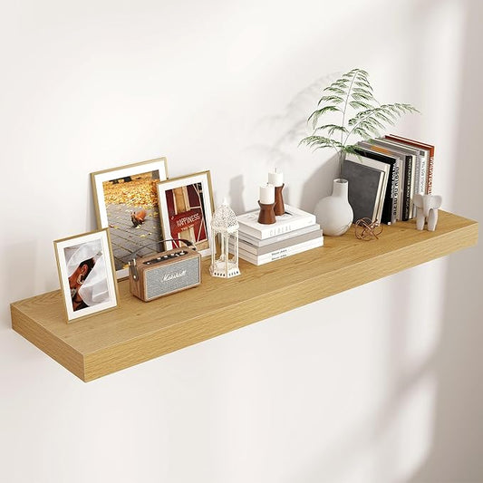 Venusmiles Floating Shelves for Wall, 48 Inch Wide x 12 Inch Deep Floating Shelves, Long Wood Floating Wall Shelf Shelves for Living Room Bathroom Bedroom Kitchen Home - (Oak, 48" W x 12" D x 2" H)