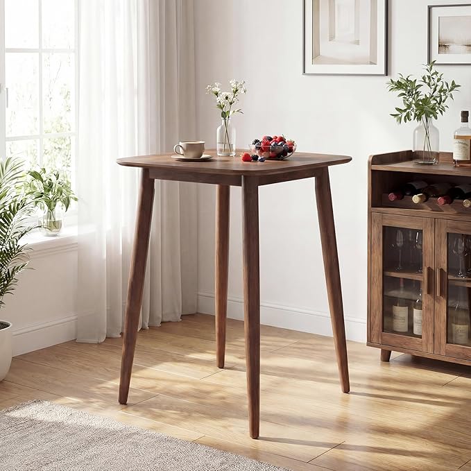 COSWTAY 36 Inch Counter Height Dining Table, Solid Rubber Wood Farmhouse Kitchen Table with Sturdy Pedestal Base, Walnut Finish