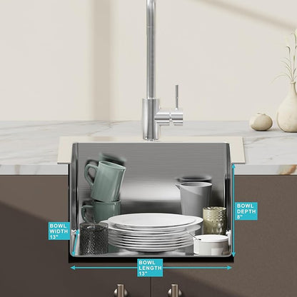 15" x 17" Drop in Bar Sink 304 Stainless Steel Single Bowl Kitchen Sink with Drain Kit, Brushed