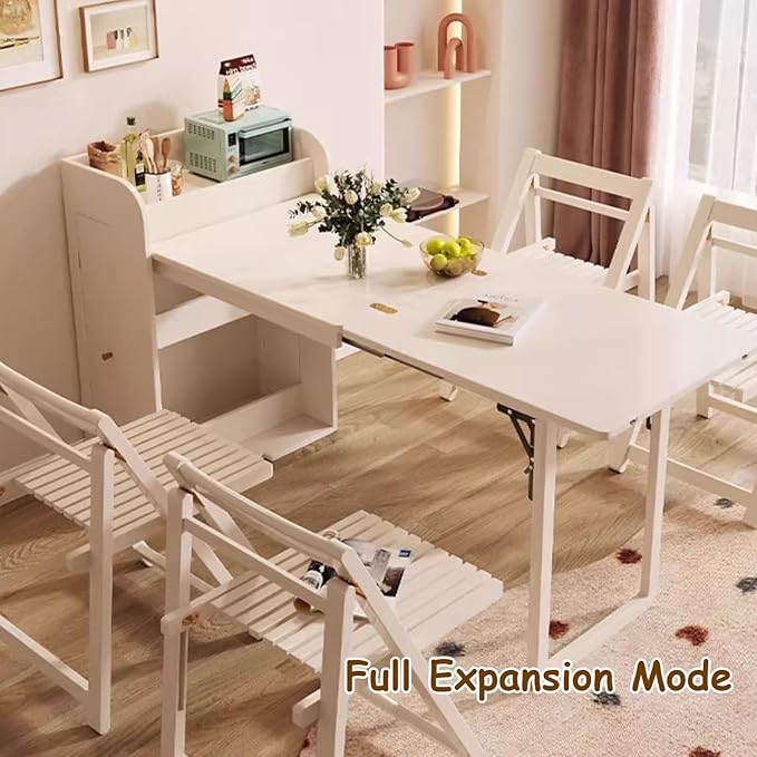 Kitchen Island with Extendable Table, Square Dining Table and 2 Chairs with Storage Cabinet, Pull-Out Design, Space-Saving, for Dining Room, Farmhouse
