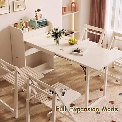 Kitchen Island with Extendable Table, Square Dining Table and 2 Chairs with Storage Cabinet, Pull-Out Design, Space-Saving, for Dining Room, Farmhouse
