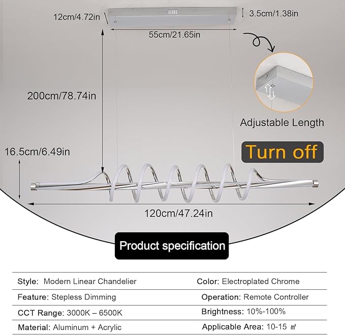 Modern LED Chandelier Lighting Fixture,Dimmable Led Pendant Light with Remote,Contemporary Living Dining Room Kitchen Island Modern Chandelier Minimalist Wave Design 3000K-6500K Freely Adjustable