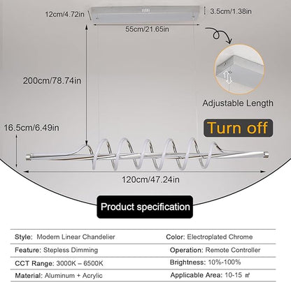 Modern LED Chandelier Lighting Fixture,Dimmable Led Pendant Light with Remote,Contemporary Living Dining Room Kitchen Island Modern Chandelier Minimalist Wave Design 3000K-6500K Freely Adjustable