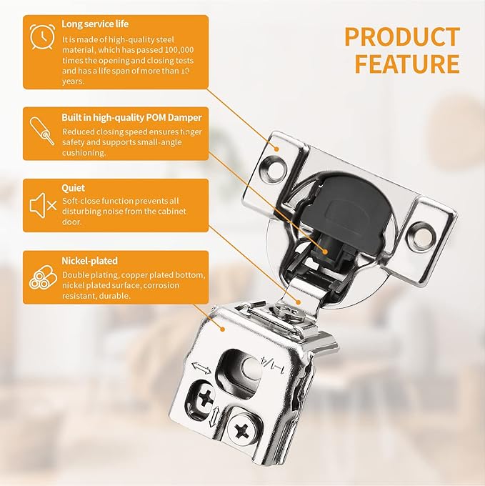 Chibery 50 Pack 1-1/4" Overlay 3D Soft Close Concealed Hinge for Face Frame Door, Smooth Slow Self Closing Hinges, Satin Nickel, Hidden 105° Open Angle Stainless Steel Hinge for Kitchen Cabinet Door