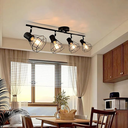HiBay 4-Light Track Lighting Farmhouse, Directional Ceiling Track Light Fixtures Black, Industrial Flush Mount Spotlight for Kitchen, Dining Room, Bedroom, E26 Base (Bulbs Not Included)