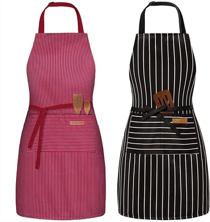 BeLuyi 2 Pack Adjustable Bib Apron with 2 Pockets Chef Cooking Kitchen Restaurant Aprons for Women Men
