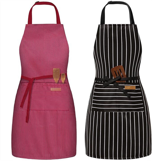 BeLuyi 2 Pack Adjustable Bib Apron with 2 Pockets Chef Cooking Kitchen Restaurant Aprons for Women Men