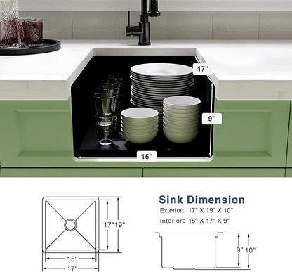 Black Bar Sink Undermount,Small Bar & Prep Sinks,16 gauge Stainless Steel Bar Sink with Workstation for Wet Bar Area (17" X 19")