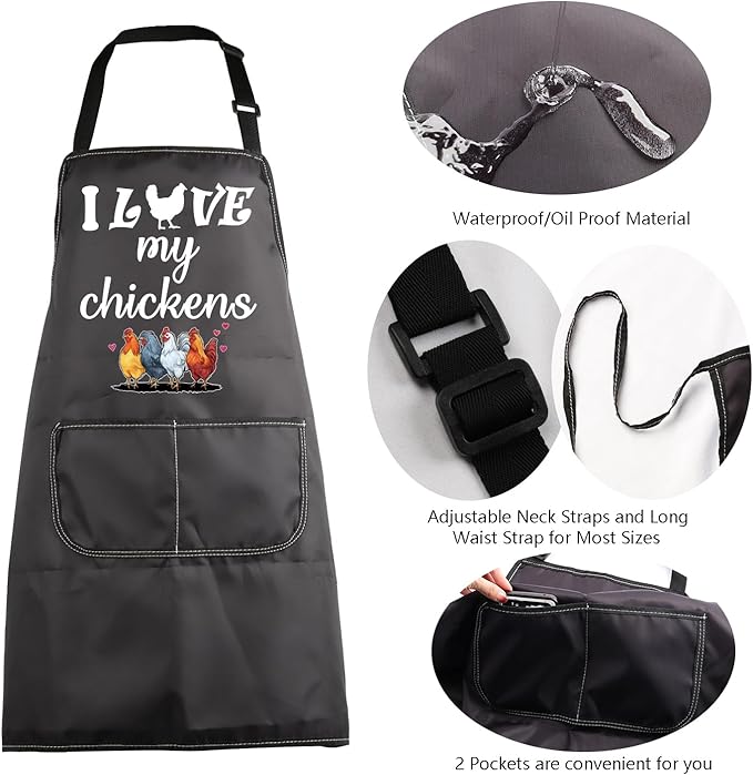 MBMSO Funny Chicken Aprons I Love My Chickens Gifts for Chicken Lover Chicken Farmer Gifts for Chicken Lady Farmhouse Apron