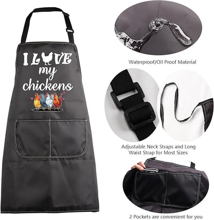 MBMSO Funny Chicken Aprons I Love My Chickens Gifts for Chicken Lover Chicken Farmer Gifts for Chicken Lady Farmhouse Apron