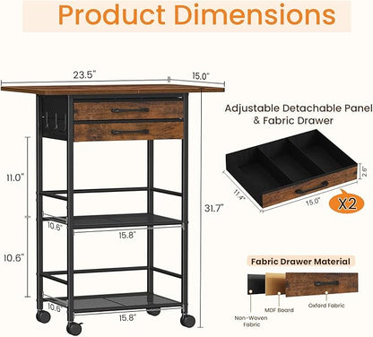 Snughome 5 Tier Rolling Coffee Cart with 2 Large Drawers & Removable Dividers, Extra-Wide Coffee Bar Cart with Storage, Farmhouse Coffee Station Cabinet for Living Room, Kitchen, Office