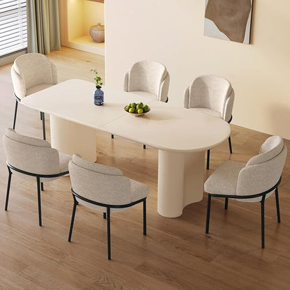 Guyii 70" Cream White Dining Table Set with 6 Chairs, Modern Kitchen Table, Indoor Use for Kitchen, Dining Room, Living Room, Small Spaces