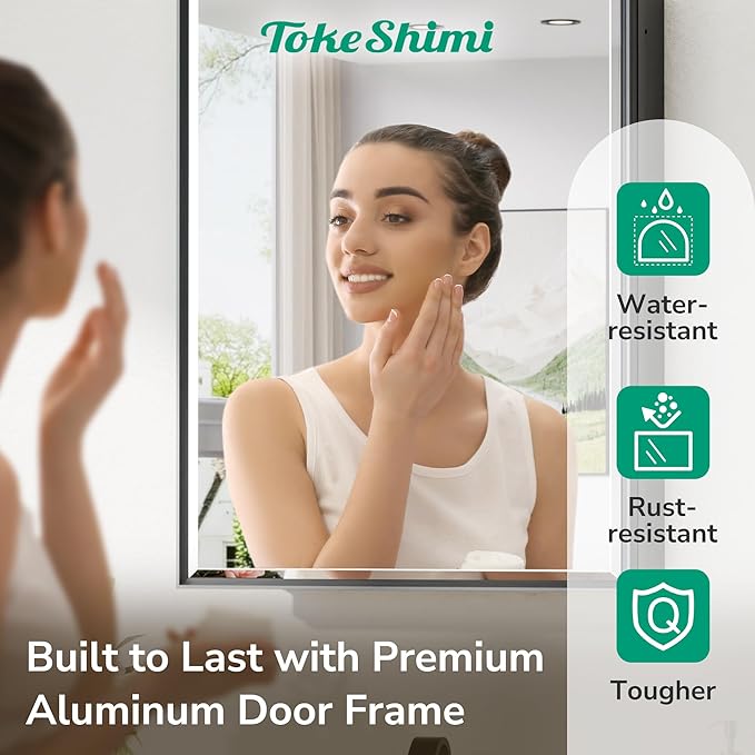 TokeShimi 26x30 Recessed Medicine Cabinet with Mirror Wall Mounted, Metal Beveled Mirror with Storage for Bathroom Vanity, Aluminum Alloy Medicine Cabinet Mirrored Black