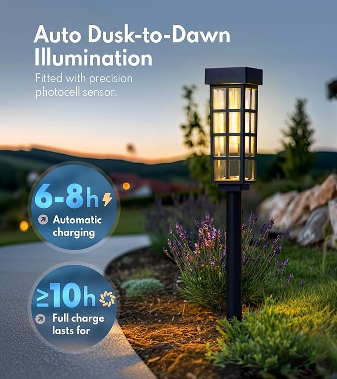 PASAMIC Solar Pathway Lights Outdoor, 24 Inch Tall Solar Landscape Lights, IP65 Waterproof Outdoor Lights, Warm White LED Solar Garden Lights for Yard Patio Lawn Driveway Walkway Path Lighting