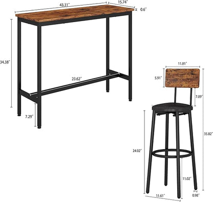 Bar Table Set for 2 with 2 PU Upholstered Stools, Pub Bistro Dinning Table and Stools with Backrest, Counter Height Bar Table Set for Apartment, Kitchen, Small Space
