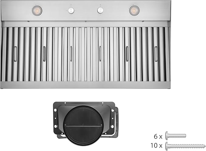 Hauslane Range Hood Insert 36 inch,Stainless Steel Built-In Range Hood with 3-SPEED Dual Control Knobs,Dishwasher-safe baffle filters,GU10 LED bulbs,6" Round Duct for Vented or Ductless