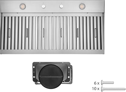Hauslane Range Hood Insert 36 inch,Stainless Steel Built-In Range Hood with 3-SPEED Dual Control Knobs,Dishwasher-safe baffle filters,GU10 LED bulbs,6" Round Duct for Vented or Ductless