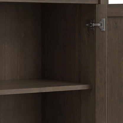 SIMPLIHOME Ela Storage Cabinet - 60 inch Wide Solid Wood 3-Shelf Wide Storage Cabinet in Smoky Brown, Transitional Accent Cabinet for Living Room or Entryway with Shaker Style Doors and Shelves
