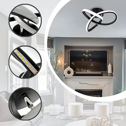 EIDISUNY Modern LED Ceiling Light, 2 Rings Creative Black Hallway Ceiling Lighting 6000K Flush Mount Ceiling Lights for Kitchen Bathroom Cool White Light 22W (Black)