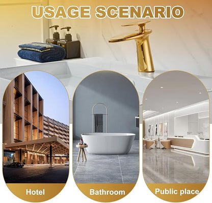 Wovier Shiny Polished Gold Waterfall Bathroom Sink Faucet,Single Handle Single Hole Brass Lavatory Vanity Faucet,Slanted Body Basin Mixer Tap with Supply Hose and Pop Up Drain Assembly