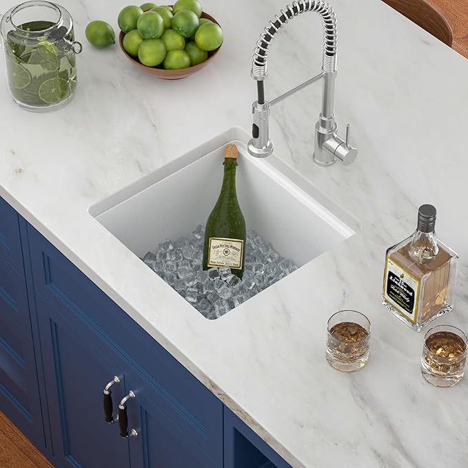 White Undermount Kitchen Sink 18"x18" Workstation Granite Composite Bar Sink Small Granite Sink Undermount Quartz Modern Under Counter Ledge Single Bowl Kitchen Sinks Basin Deep Sink