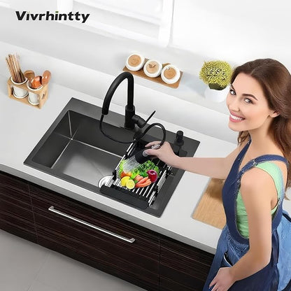 24 Inch Drop in Kitchen Sink, Nano-Coated Topmount Single Bowl Stainless Steel Sink with Drain Kit and Fruit Baskets 24"x18"x8" (Nano)
