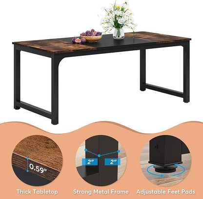 LITTLE TREE 70.9 Inch Large Dining Table Rectangular Kitchen Furniture for 6 to 8 People, Brown+Black