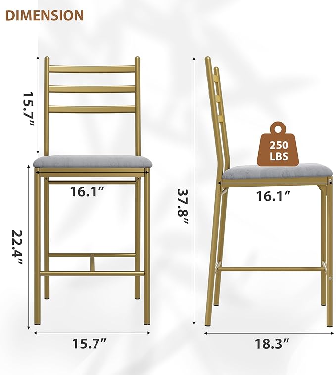 GarveeHome Bar Stools Set of 4, Counter Height Bar Chairs with Back and Thick Cushion, Upholstered Dining Chairs with Padded Seat, Barstools for Kitchen Island, Bar, Dining Room, Retro Gold