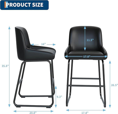 IDEALHOUSE Counter Height Bar Stools Set of 4, PU Leather Barstools with Back and Footrest, Modern Industrial Metal Frame Armless Bar Chairs for Kitchen Island, Counter, Black