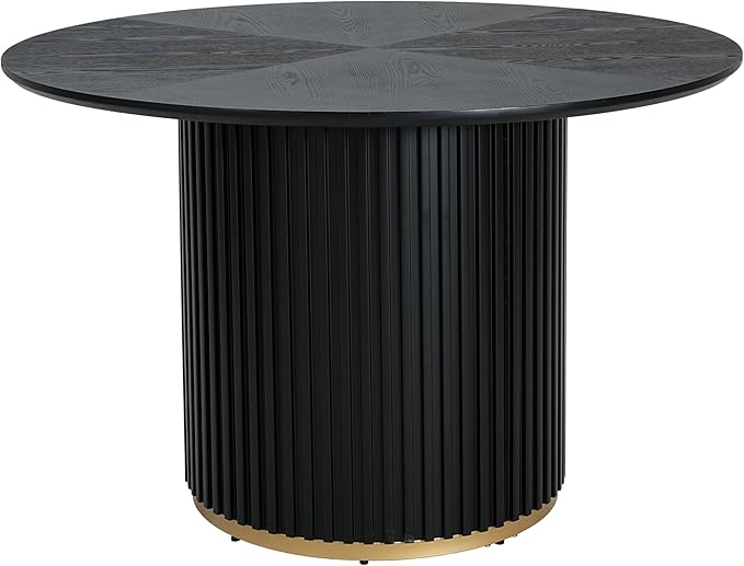 47" Pedestal Legroom Island Table, Rustic Dining Table with Solid Wood Grain, Farmhouse Dining Table with Inviting Warmth for Casual Meals, Black