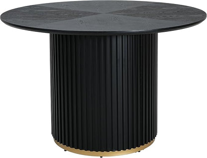 47" Round Pedestal Island Table, Rustic Dining Table with Solid Wood, Farmhouse Dining Table with Warm Vibe for Casual Meals & Gatherings, Black