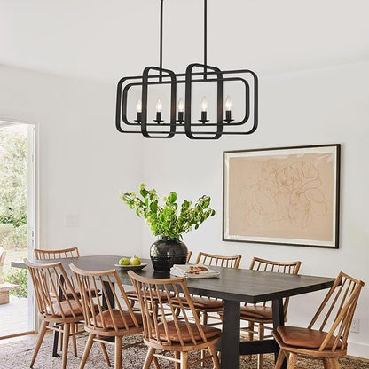 TOULMJ 5-Light Dining Room Light Fixture, 31.5" Black Farmhouse Kitchen Island Lighting Modern Linear Chandeliers for Dining Room Kitchen Island with Adjustable Rods