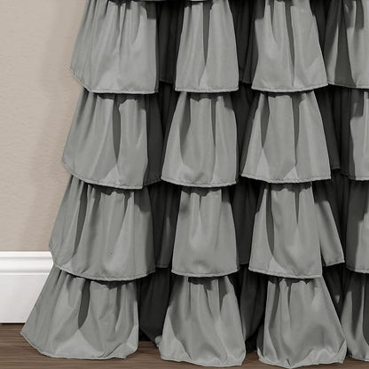 Lush Decor Allison Ruffle Light Filtering Window Curtain Panels Pair 40" W x 84" L Dark Gray - Coquette Curtains for Bedroom - Ruffle Curtains Kids