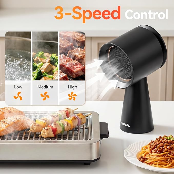Portable Range Hood, Desktop Range Hood with 3 Speed Exhaust Fan, Advanced 5-Layer Filtration, Large Oil Collection Cup, Portable Kitchen Exhaust Fan for Dorm, RV, Indoor BBQ, Hot Pot, Wired