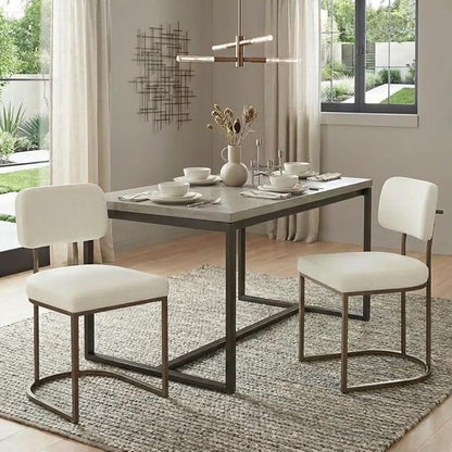 KISLOT Dining Chairs Set of 2, Upholstered Modern Kitchen Chairs with Ergonomic Backrest, Fabric Cushion & Wire Drawing Curve Metal Legs for Living Room, Restaurant, and Café, Ivory