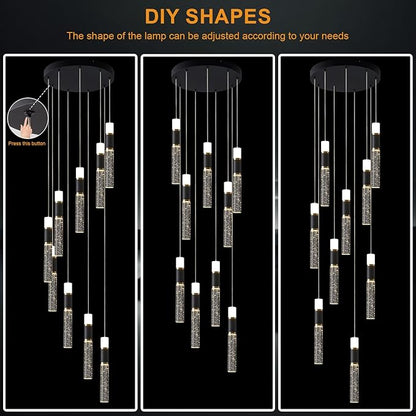 Modern Chandelier,Dimmable Black Gold Led Chandelier for High Ceilings Long Chandelier for Staircase with Remote Controller