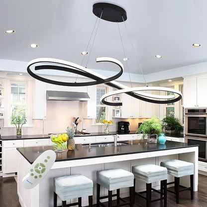 Kitchen Island Lighting, 3-Color LED Dining Room Light Fixture, 47.24" Adjustable Height Led Pendant Lighting for Kitchen Island, Black Chandeliers for Dining Room