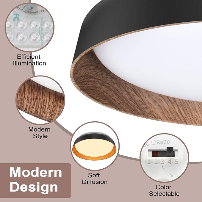 VIPMOON 13"/36W Flush Mount LED Ceiling Light, 5CCT 3000K-6000K Adjustable Super Bright Retro LED Light Fixture for Bedroom Kitchen Balcony Study Room Porch Bathroom Stairwell Hallway Office