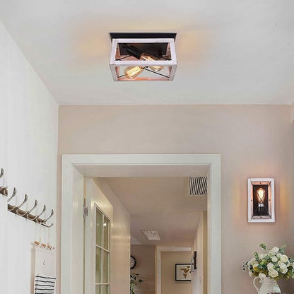 Luupyia 2Light Farmhouse Ceiling Light Fixture Semi Flush Mount, White Ceiling Light Rectangle Rustic Lighting Farmhouse Hallway Lights Fixtures Foyer Lighting for Entryway