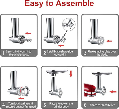 Metal Meat Grinder Attachment for KitchenAid Stand Mixer, Meat Grinder for Kitchen Aid Includes 4 Grinding Plates, 3 Sausage Stuffer Tubes, 2 Grinding Blades, Food Grinder Attachment for KitchenAid
